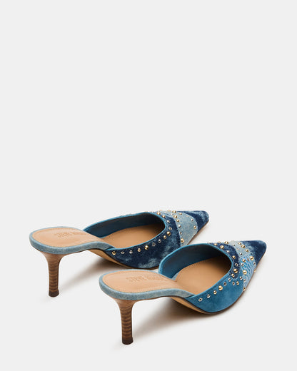 ALEXI Denim Multi Studs Pointed-Toe Mule Women's Heel