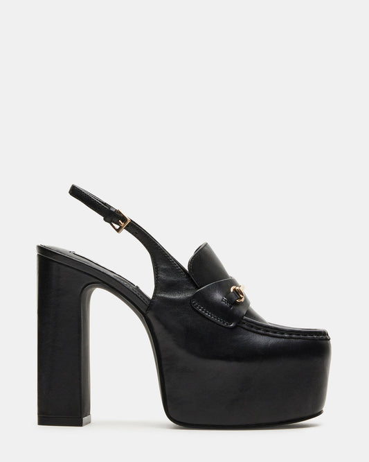 QUINN Black Leather Platform Slingback Heel | Women's Heels
