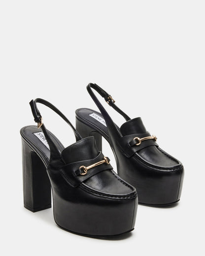 QUINN Black Leather Platform Slingback Heel | Women's Heels