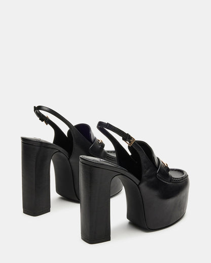 QUINN Black Leather Platform Slingback Heel | Women's Heels