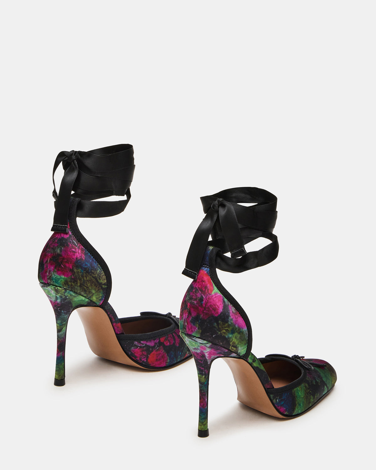 LARINA Floral Satin Square-Toe Stiletto Pump Lace-Up Women's Heel