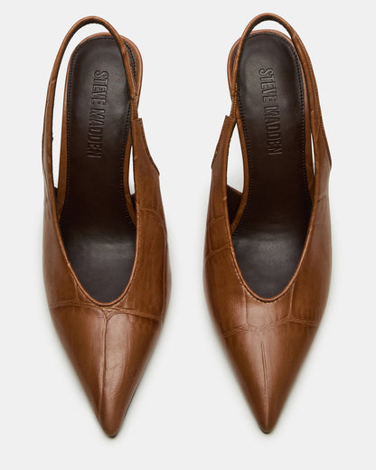 ANDROMEDA Tan Crocodile Slingback Pointed-Toe Stiletto Pump Women's Heel