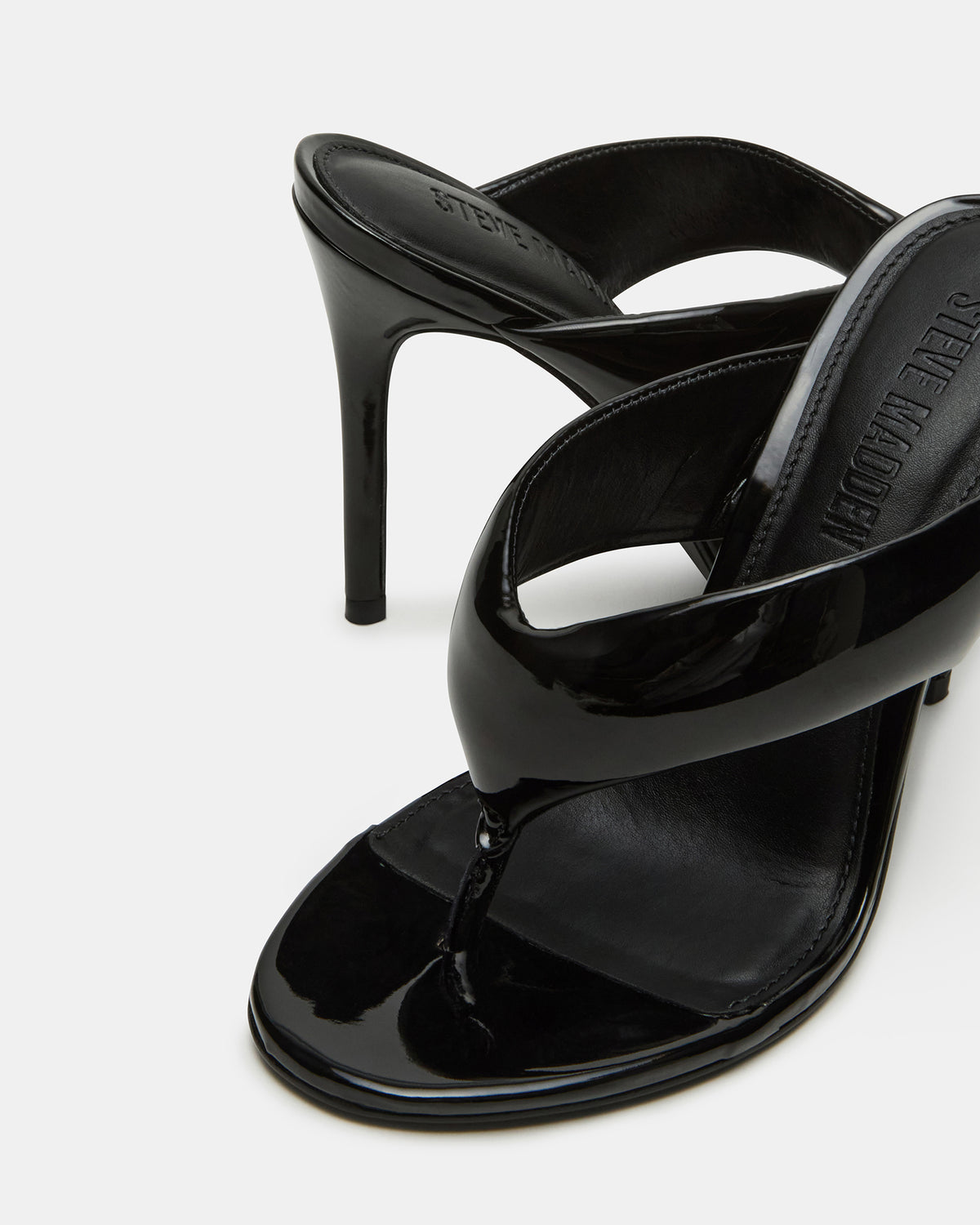SABINE Black Patent Thong Mule Women's Heel