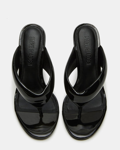 SABINE Black Patent Thong Mule Women's Heel