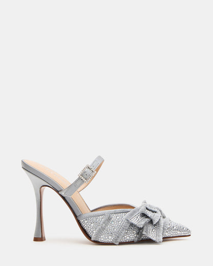 BAYLIN Grey Satin Rhinestones Bow Pointed-Toe Stiletto Women's Heel