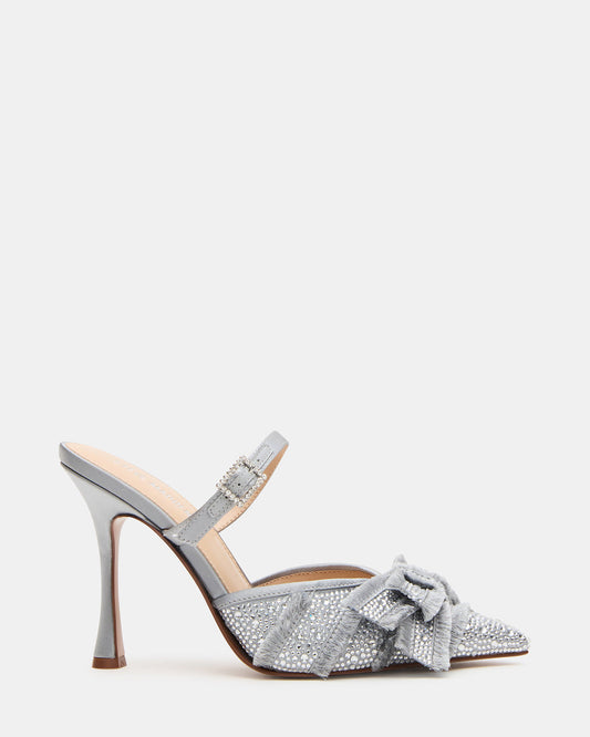 BAYLIN Grey Satin Rhinestones Bow Pointed-Toe Stiletto Women's Heel