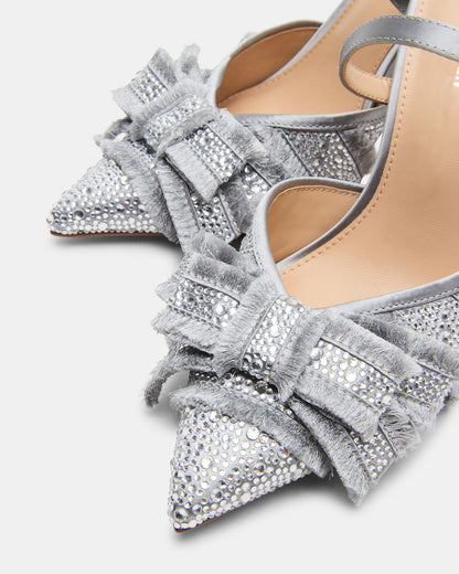 BAYLIN Grey Satin Rhinestones Bow Pointed-Toe Stiletto Women's Heel