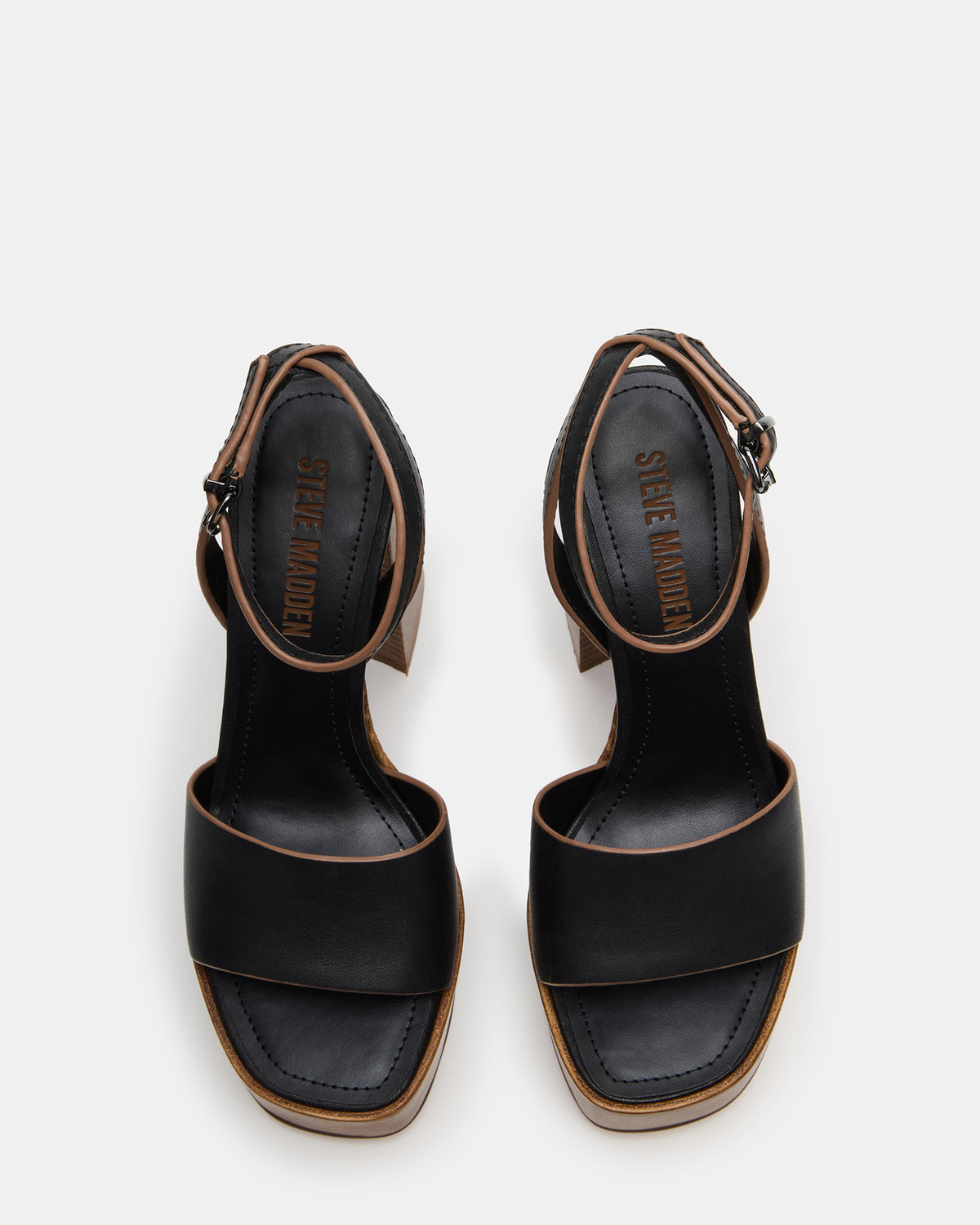 FLORIA Black Leather Women's Platform Square-Toe Block Heel