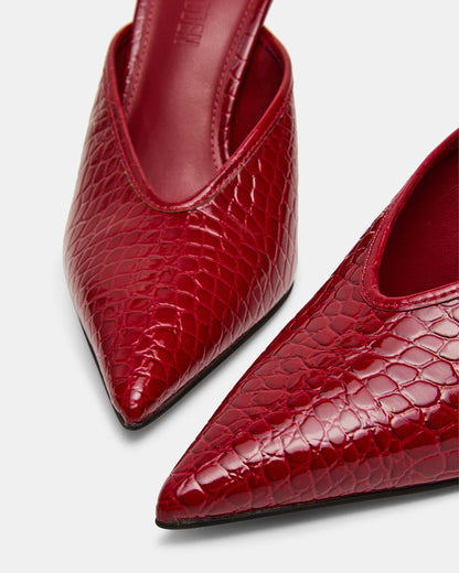 LITA Red Crocodile Pointed-Toe Mule Pump Women's Heel