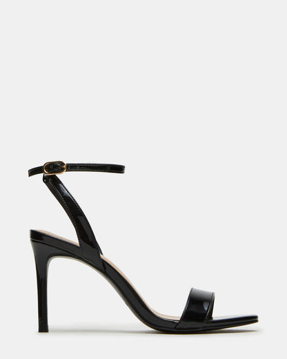 SUZIE Black Patent Women's Open Toe Stiletto Strappy Heel