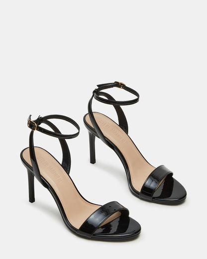 SUZIE Black Patent Women's Open Toe Stiletto Strappy Heel