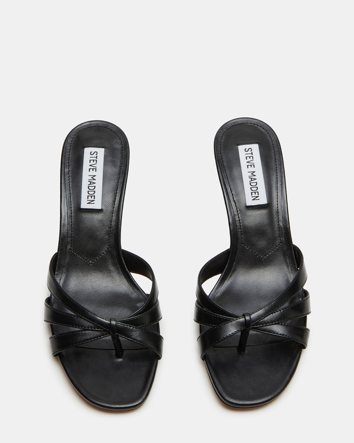 CARY Black Leather Square-Toe Strappy Mule Women's Heel