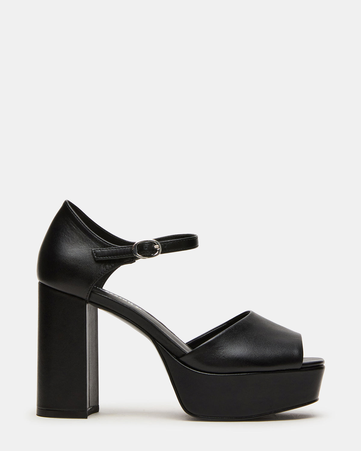 LONDON Black Leather Platfrom Block Heel Square-Toe Women's Heel