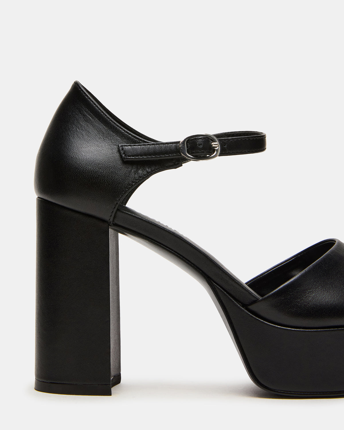 LONDON Black Leather Platfrom Block Heel Square-Toe Women's Heel