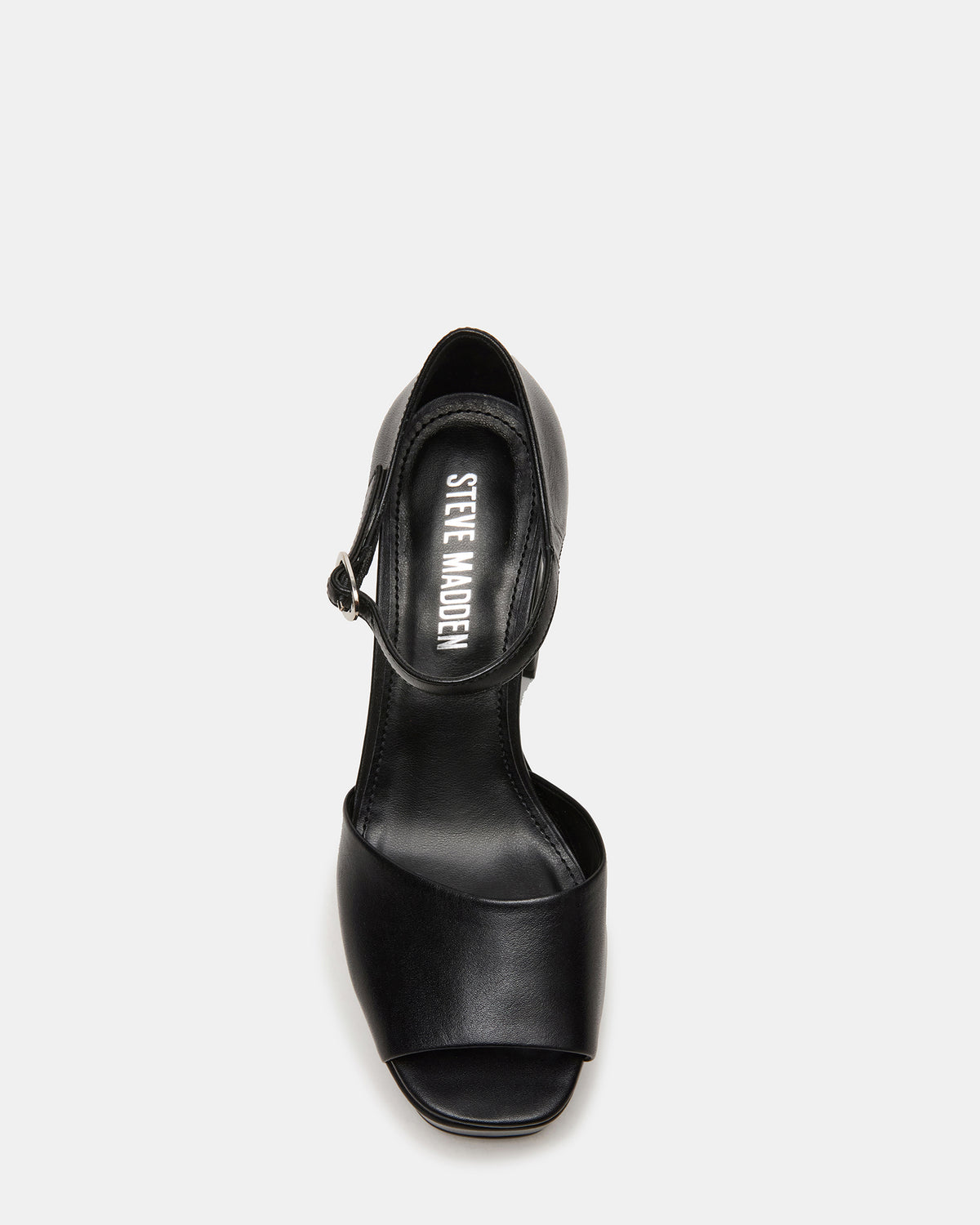 LONDON Black Leather Platfrom Block Heel Square-Toe Women's Heel