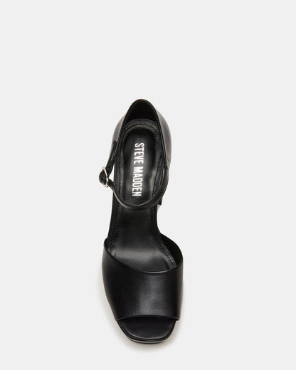LONDON Black Leather Platfrom Block Heel Square-Toe Women's Heel