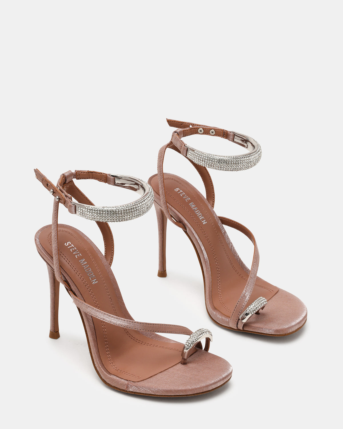 TIA Rhinestones Mocha Satin Open-Toe Stiletto Women's Heel