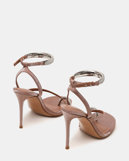 TIA Rhinestones Mocha Satin Open-Toe Stiletto Women's Heel
