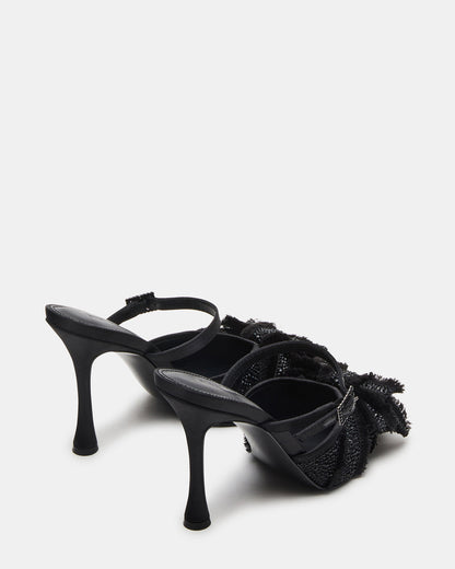 BAYLIN Black Satin Rhinestones Bow Pointed-Toe Stiletto Women's Heel