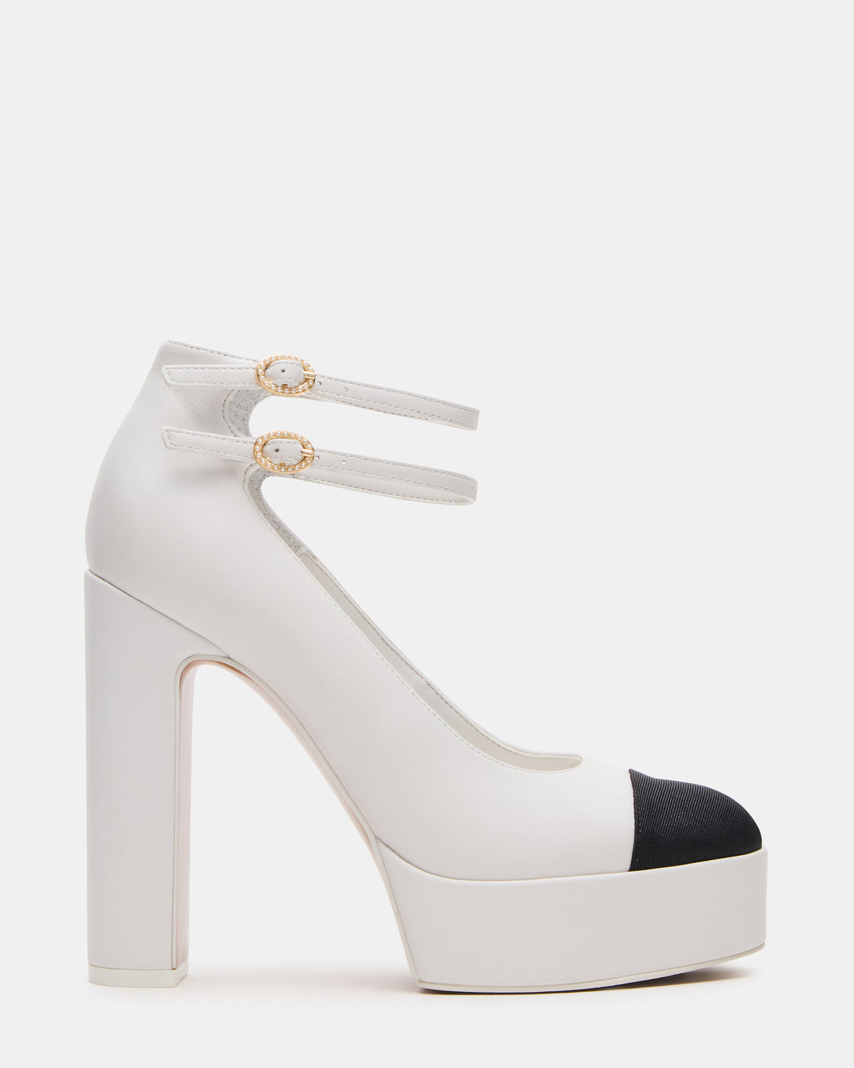 PEYTON White Leather Block Heel Platform Women's Heel