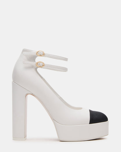 PEYTON White Leather Block Heel Platform Women's Heel