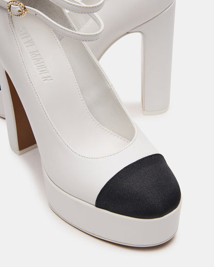 PEYTON White Leather Block Heel Platform Women's Heel