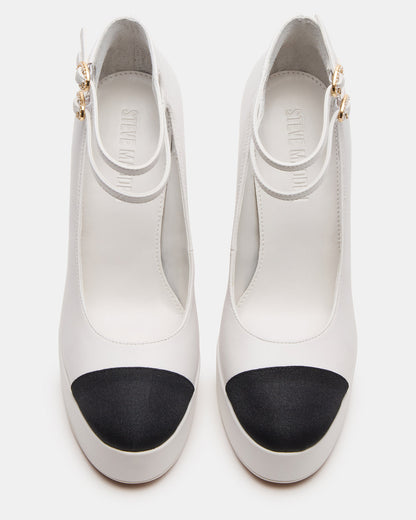 PEYTON White Leather Block Heel Platform Women's Heel