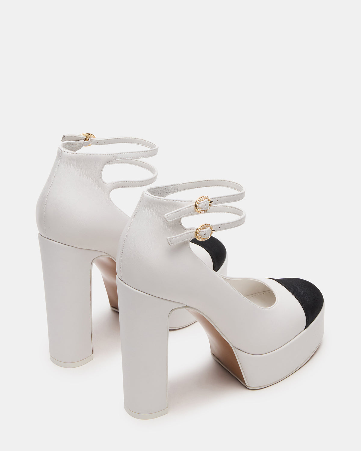 PEYTON White Leather Block Heel Platform Women's Heel