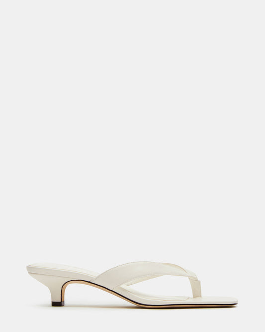 TRACIE White Leather Thong Strap Women's Kitten Heel