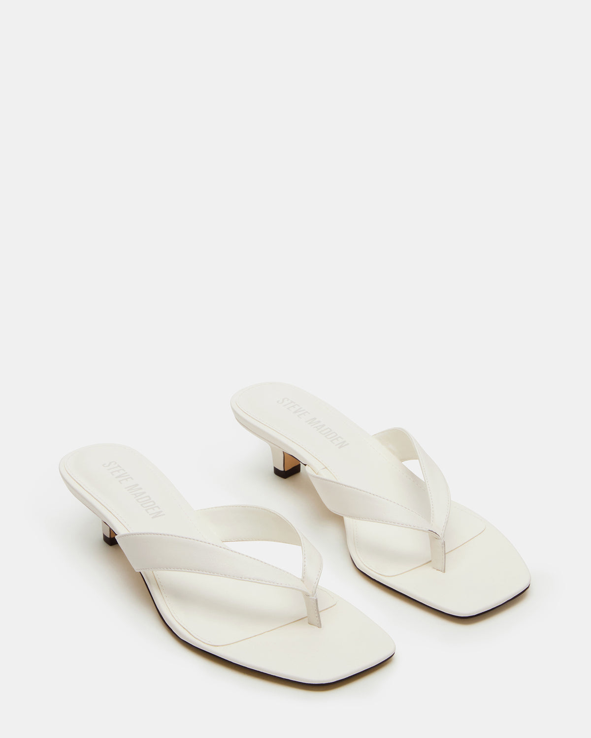 TRACIE White Leather Thong Strap Women's Kitten Heel