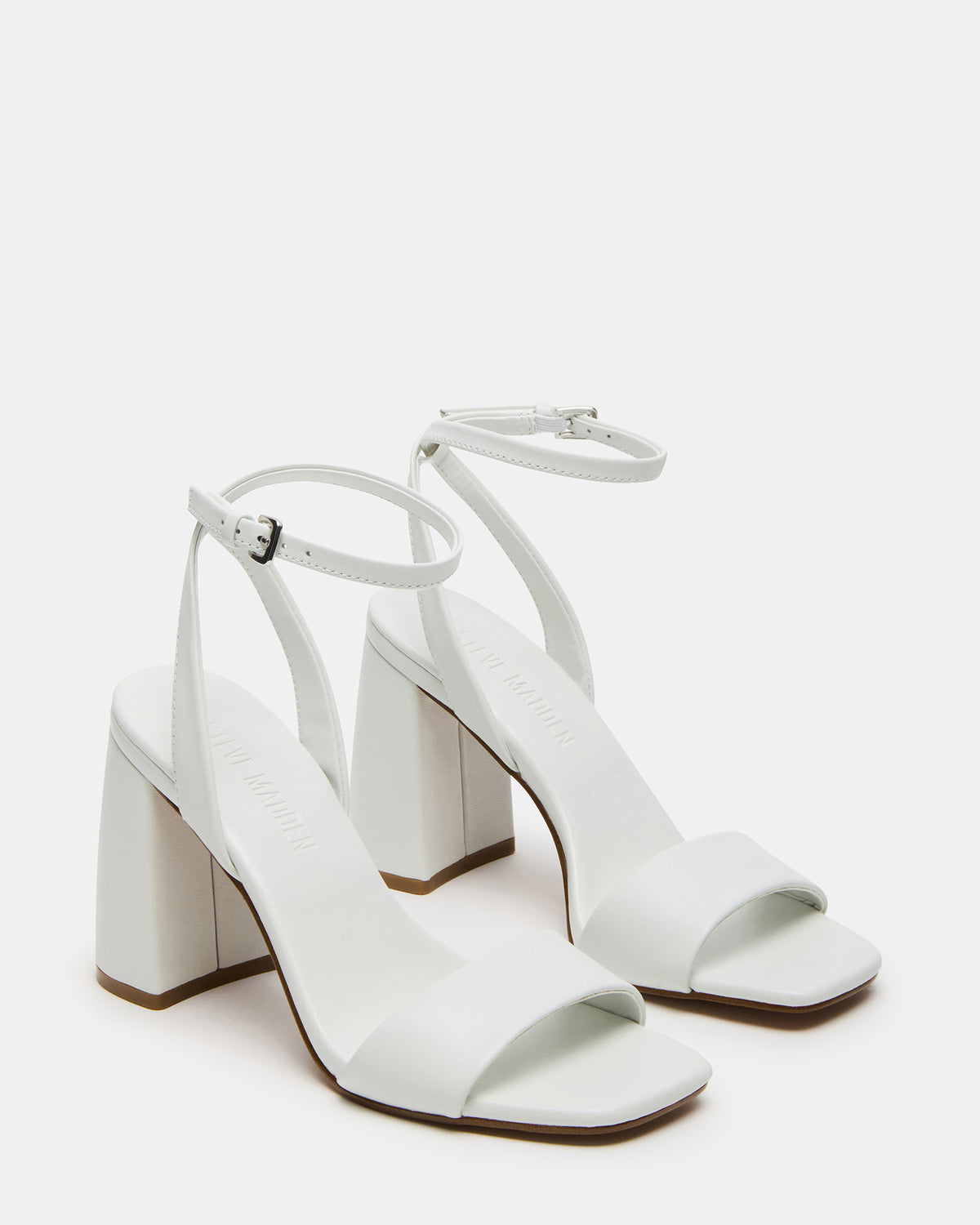 MESSA White Leather Women's Square-Toe Block Heel