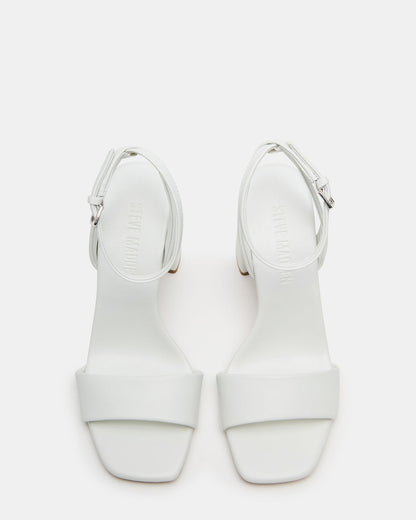 MESSA White Leather Women's Square-Toe Block Heel