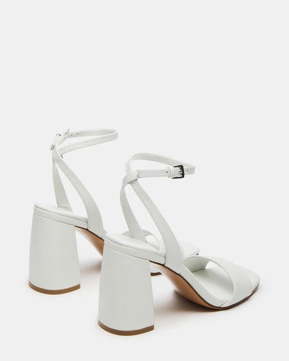 MESSA White Leather Women's Square-Toe Block Heel