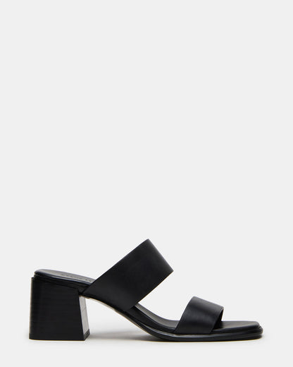 SYCAMORE Black Leather Square-Toe Mule Women's Heel