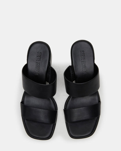 SYCAMORE Black Leather Square-Toe Mule Women's Heel