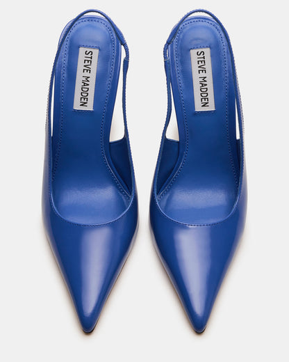 REYES Blue Leather Slingback Stiletto Pointed-Toe Pump Women's Heel