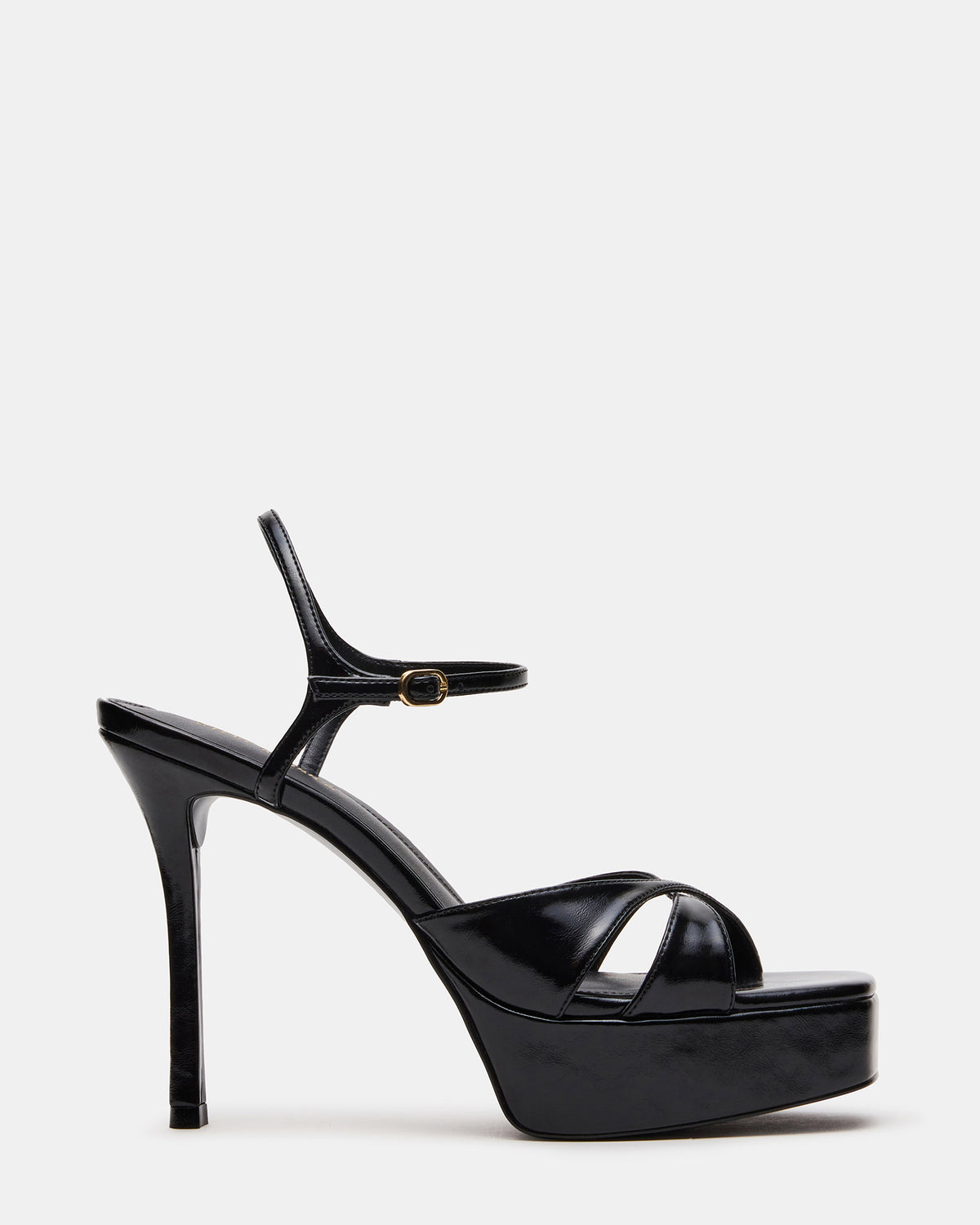 SCARLET Black Square-Toe Strappy Platform Women's Heel