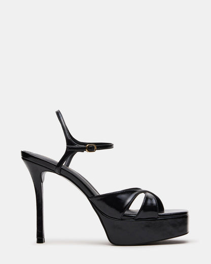 SCARLET Black Square-Toe Strappy Platform Women's Heel
