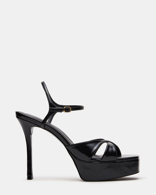 SCARLET Black Square-Toe Strappy Platform Women's Heel
