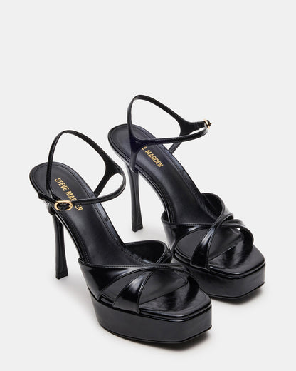 SCARLET Black Square-Toe Strappy Platform Women's Heel