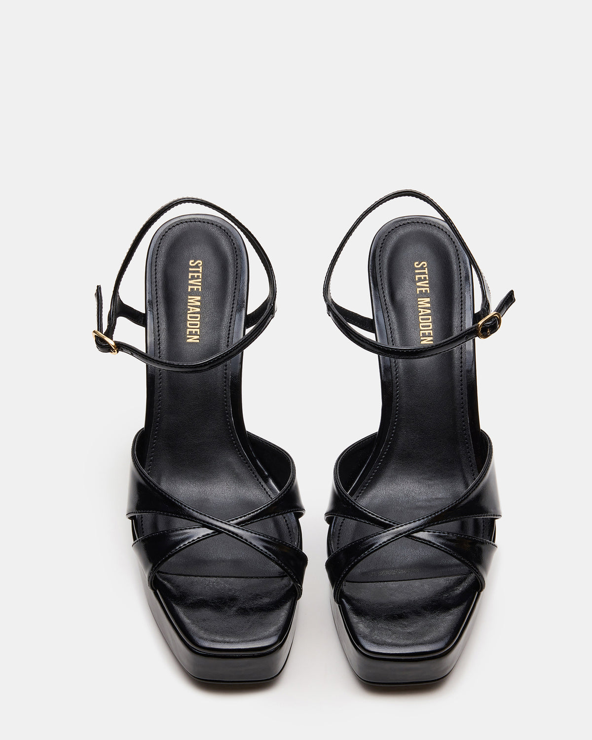 SCARLET Black Square-Toe Strappy Platform Women's Heel