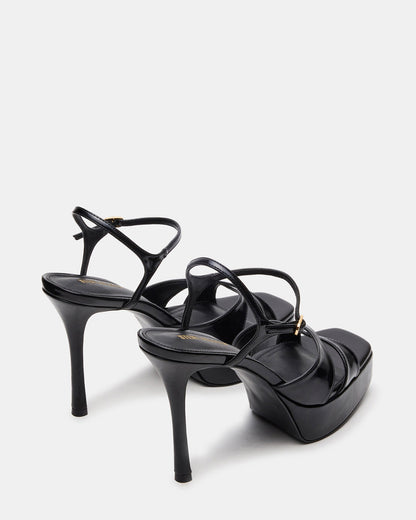 SCARLET Black Square-Toe Strappy Platform Women's Heel