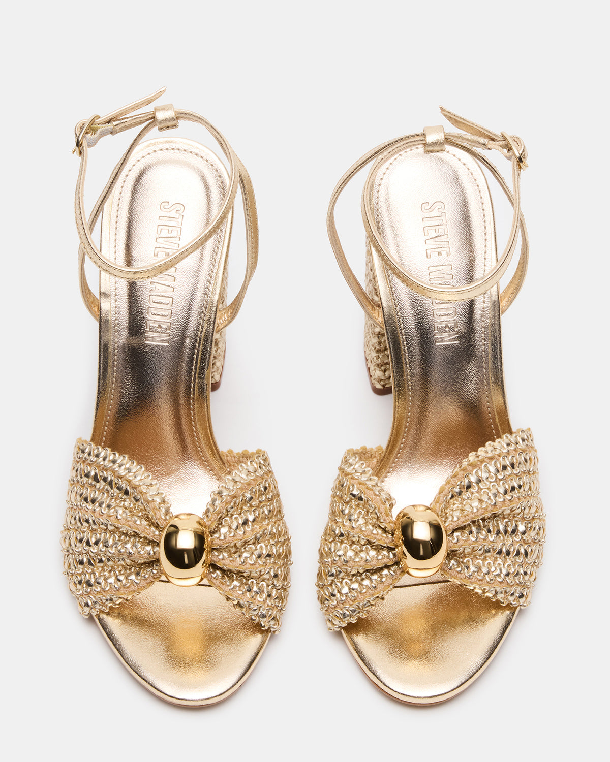 CHEYLA Gold Raffia Women's Block Heels