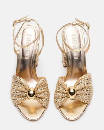CHEYLA Gold Raffia Women's Block Heels