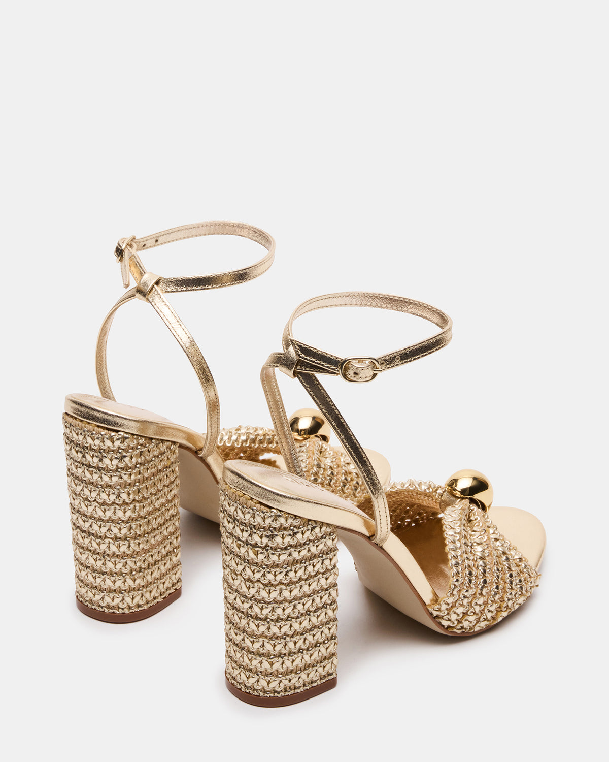 CHEYLA Gold Raffia Women's Block Heels