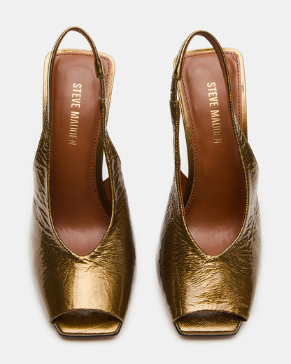 LUCIAN Olive Crinkle Patent Square-Toe Peep-Toe Slingback Women's Heel
