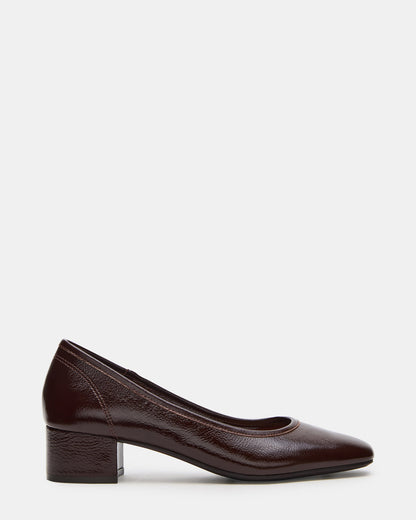 MOLLIE Espresso Patent Ballet Block Heels
