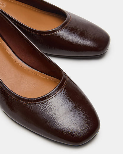MOLLIE Espresso Patent Ballet Block Heels