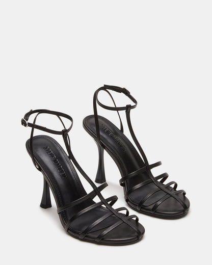 TILDAH Black Leather Strappy Rounded Toe Women's Heel