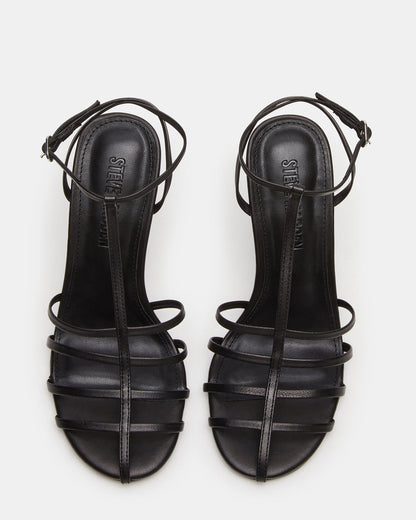 TILDAH Black Leather Strappy Rounded Toe Women's Heel